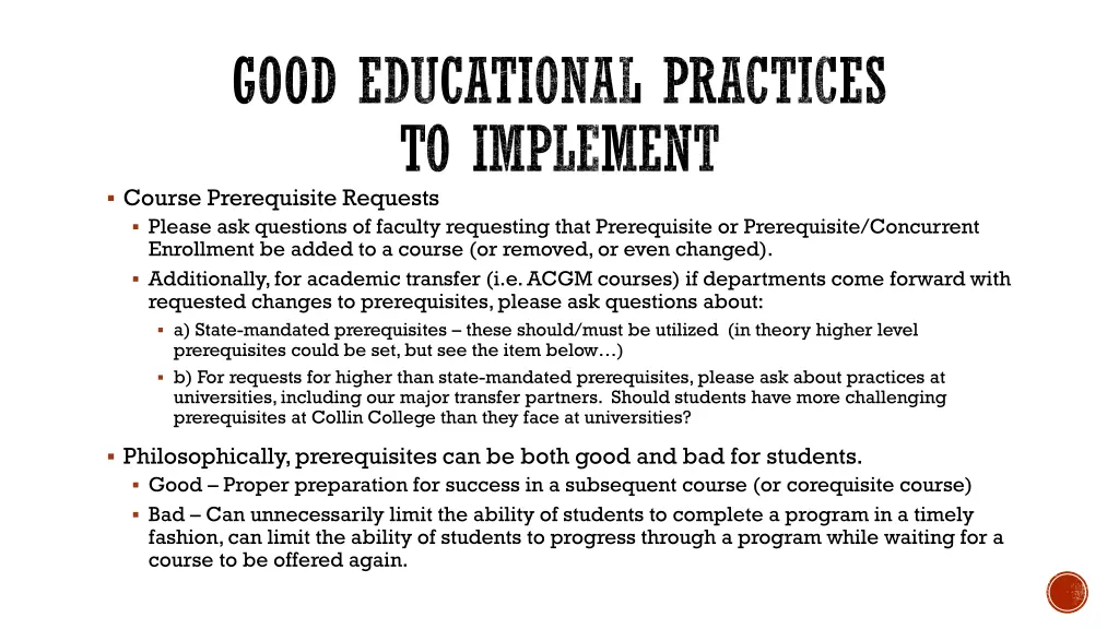good educational practices to implement course