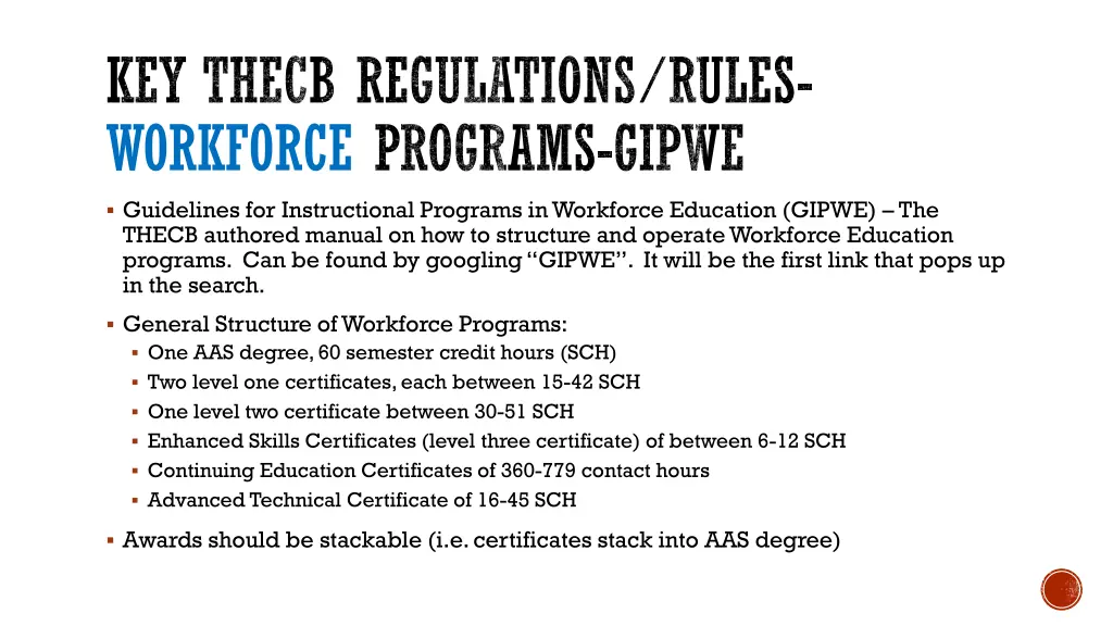 key thecb regulations rules workforce programs 1