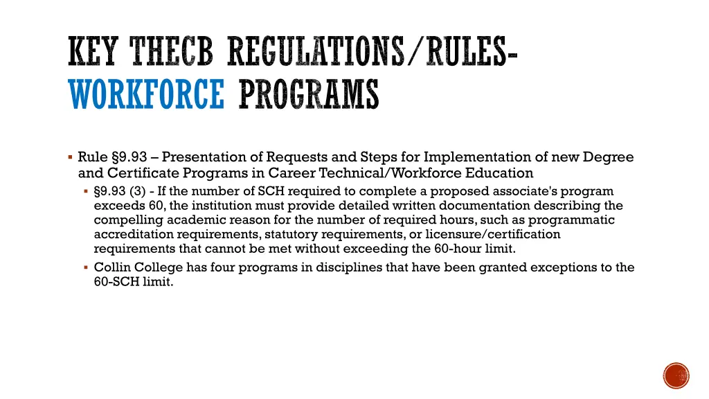 key thecb regulations rules workforce programs