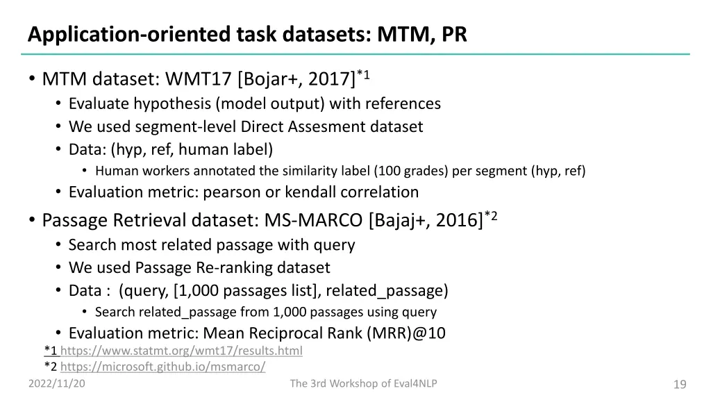 application oriented task datasets mtm pr