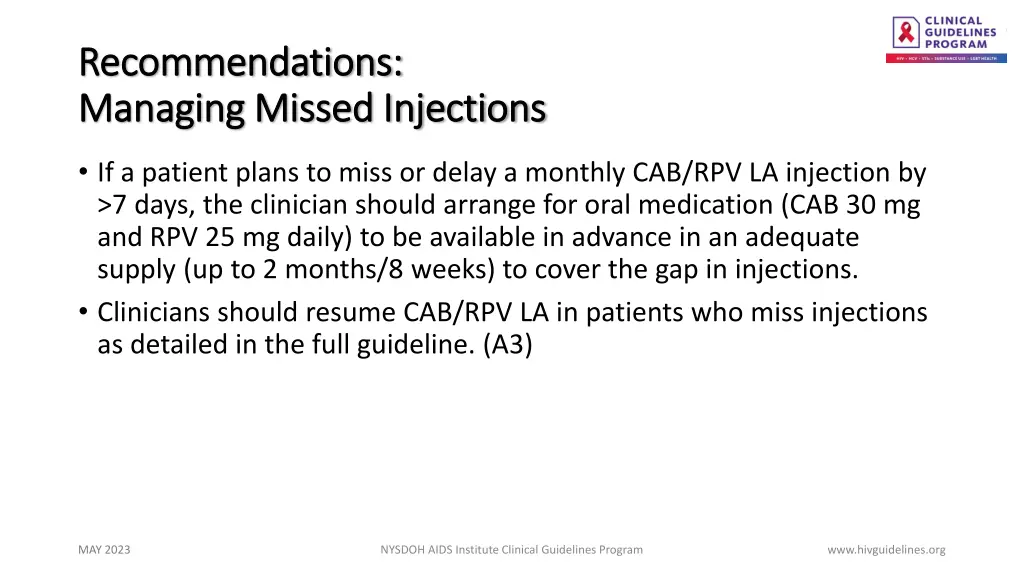 recommendations recommendations managing missed