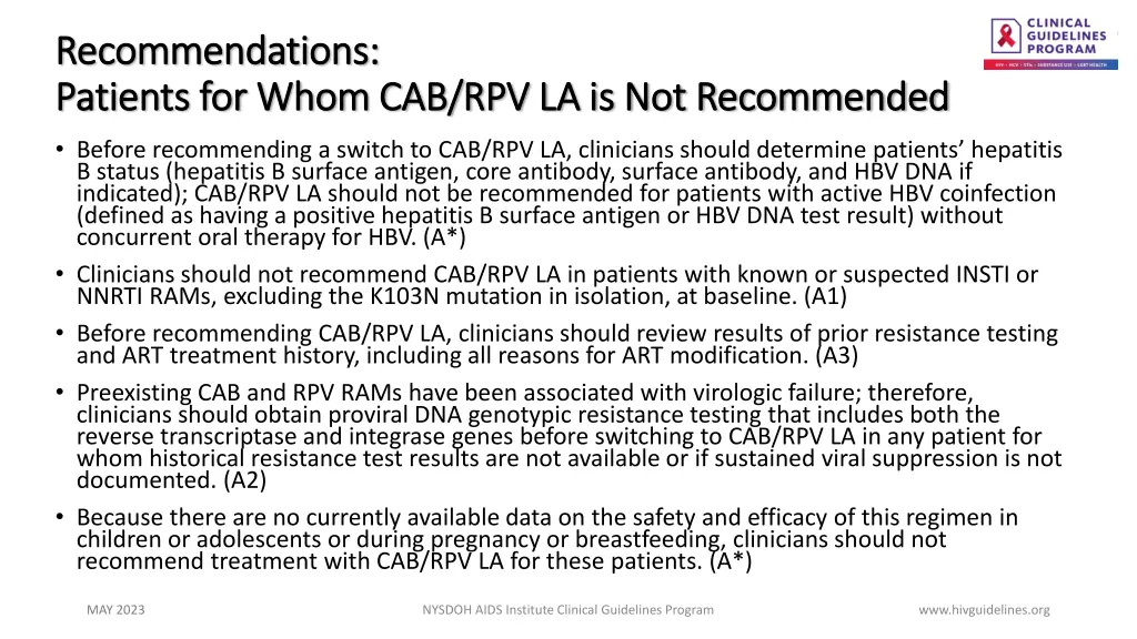 recommendations recommendations patients for whom