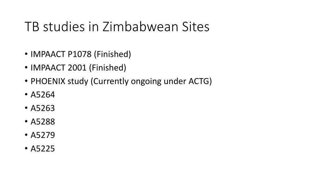 tb studies in zimbabwean sites