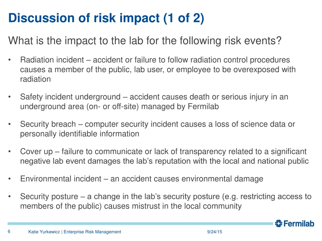 discussion of risk impact 1 of 2