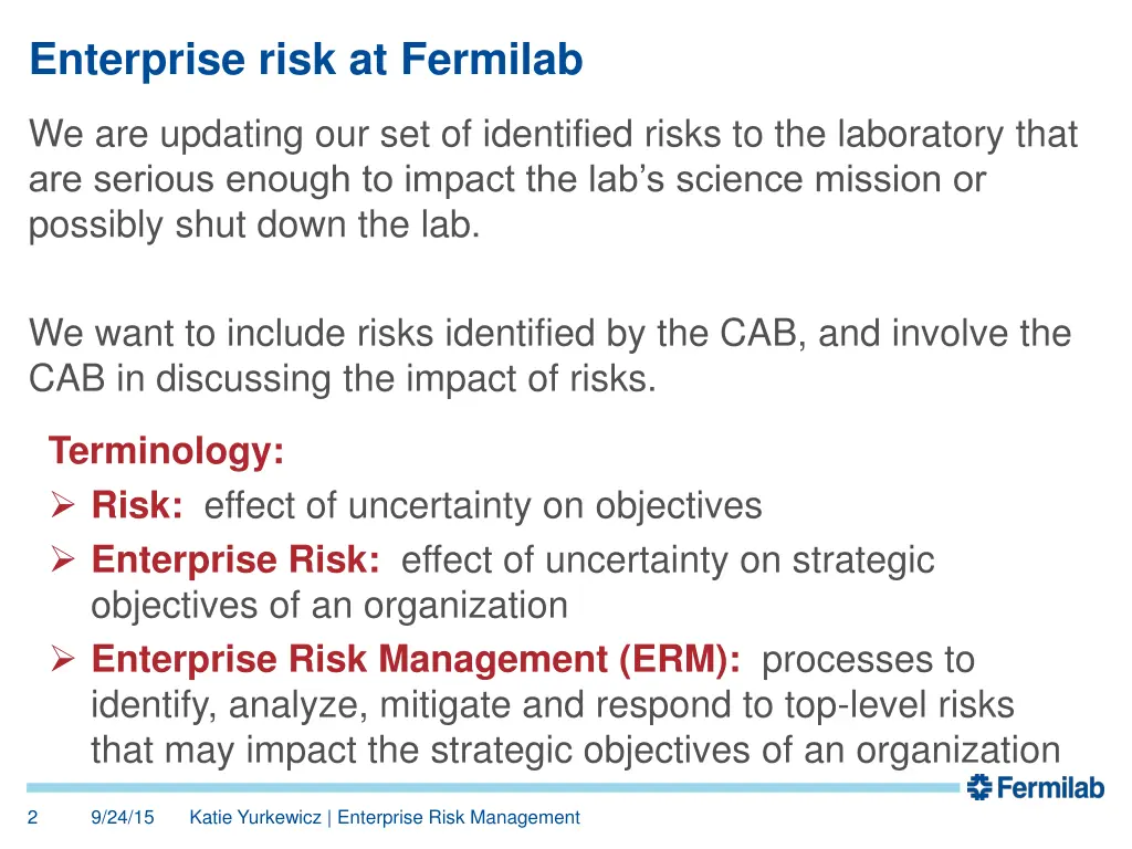 enterprise risk at fermilab