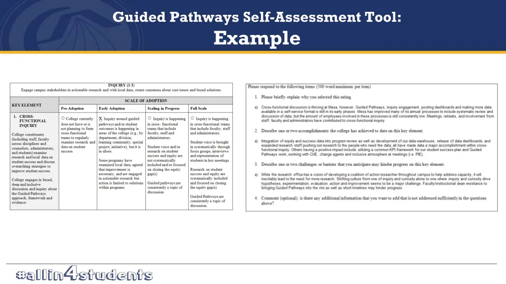guided pathways self assessment tool example