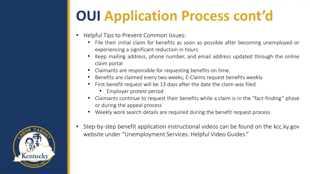 oui application process cont d
