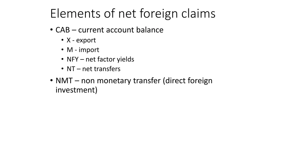 elements of net foreign claims cab current