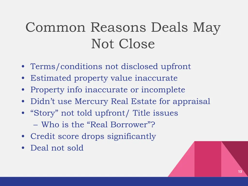common reasons deals may not close