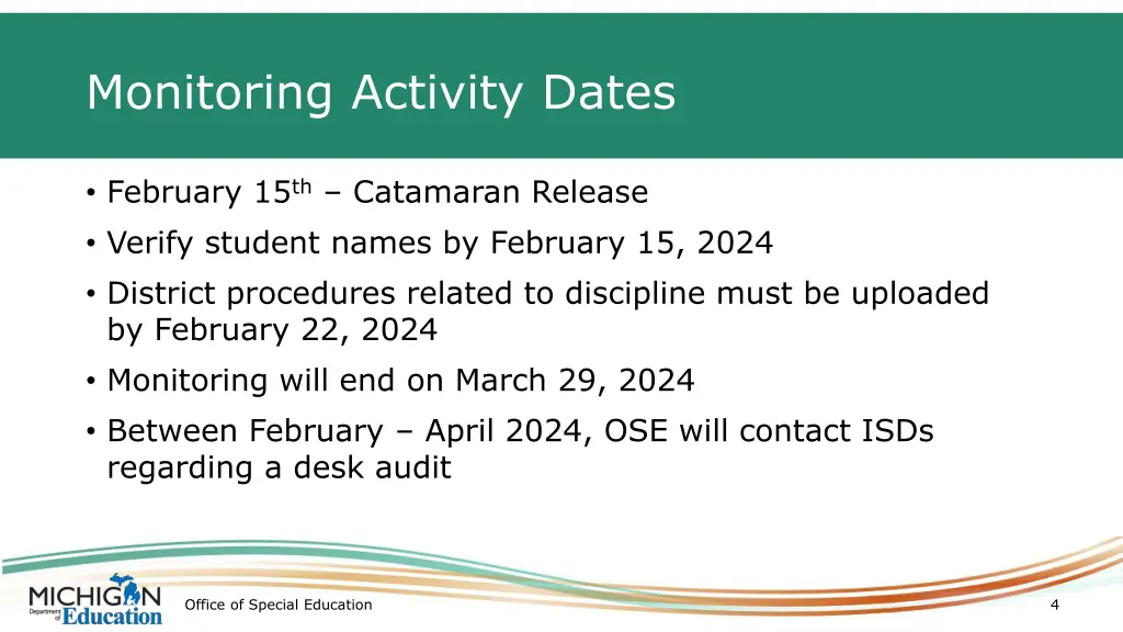 monitoring activity dates