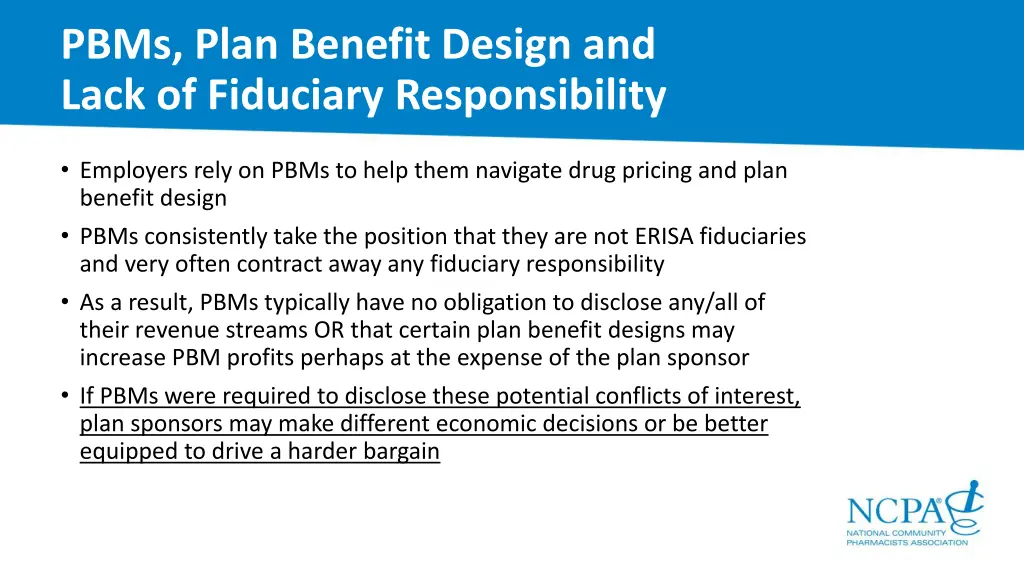 pbms plan benefit design and lack of fiduciary