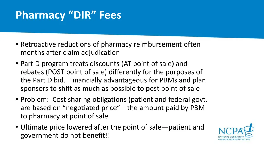pharmacy dir fees