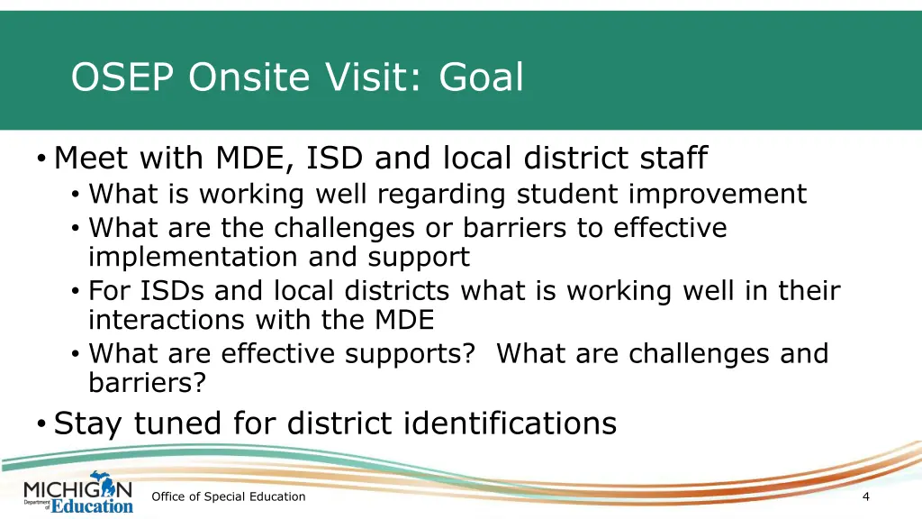 osep onsite visit goal
