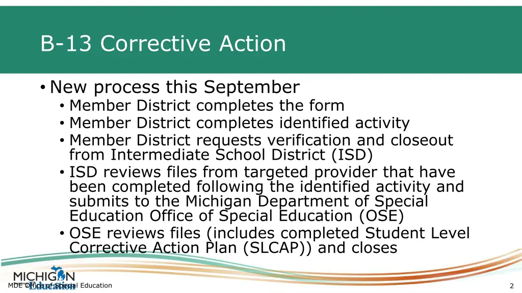 b 13 corrective action