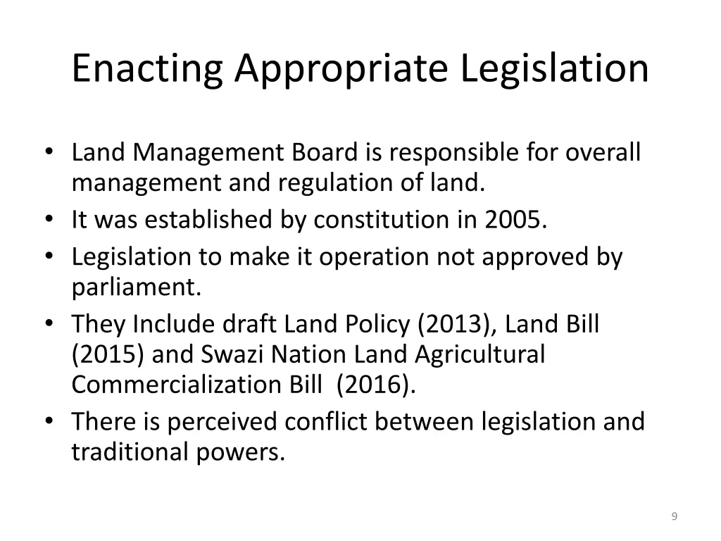 enacting appropriate legislation