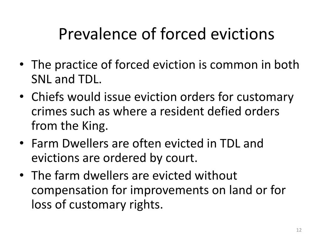 prevalence of forced evictions