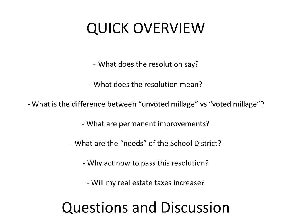 quick overview