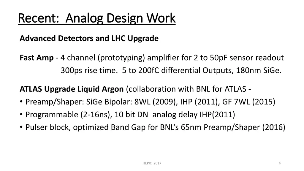 recent analog design work recent analog design