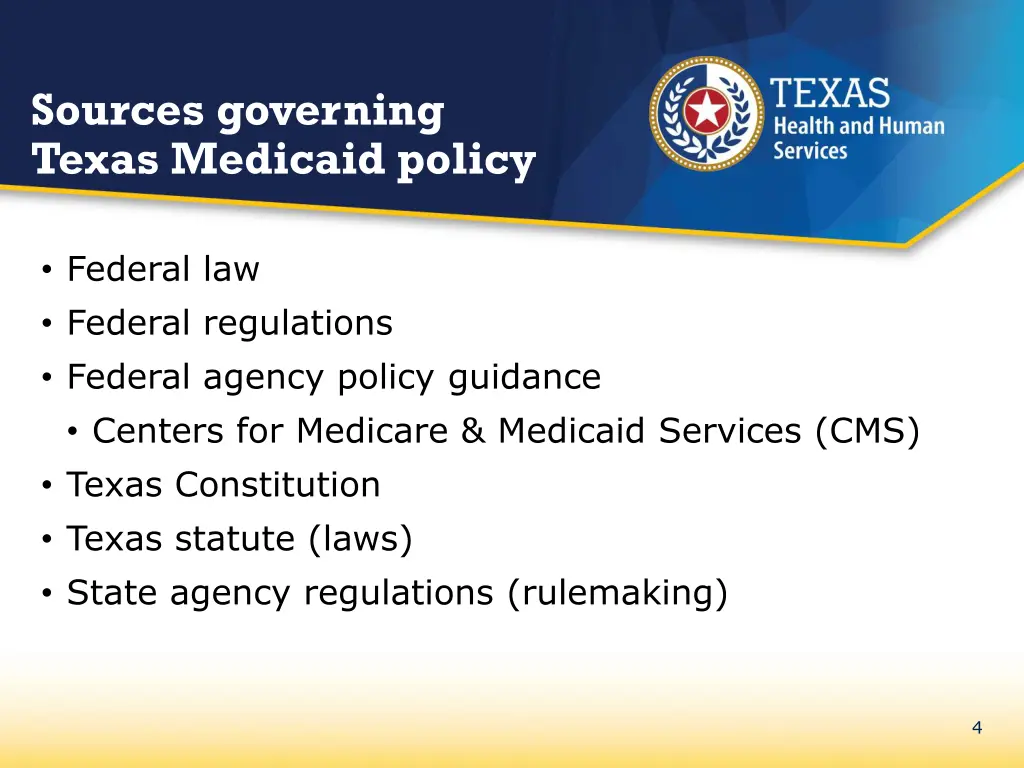 sources governing texas medicaid policy