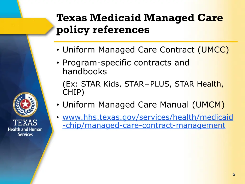 texas medicaid managed care policy references