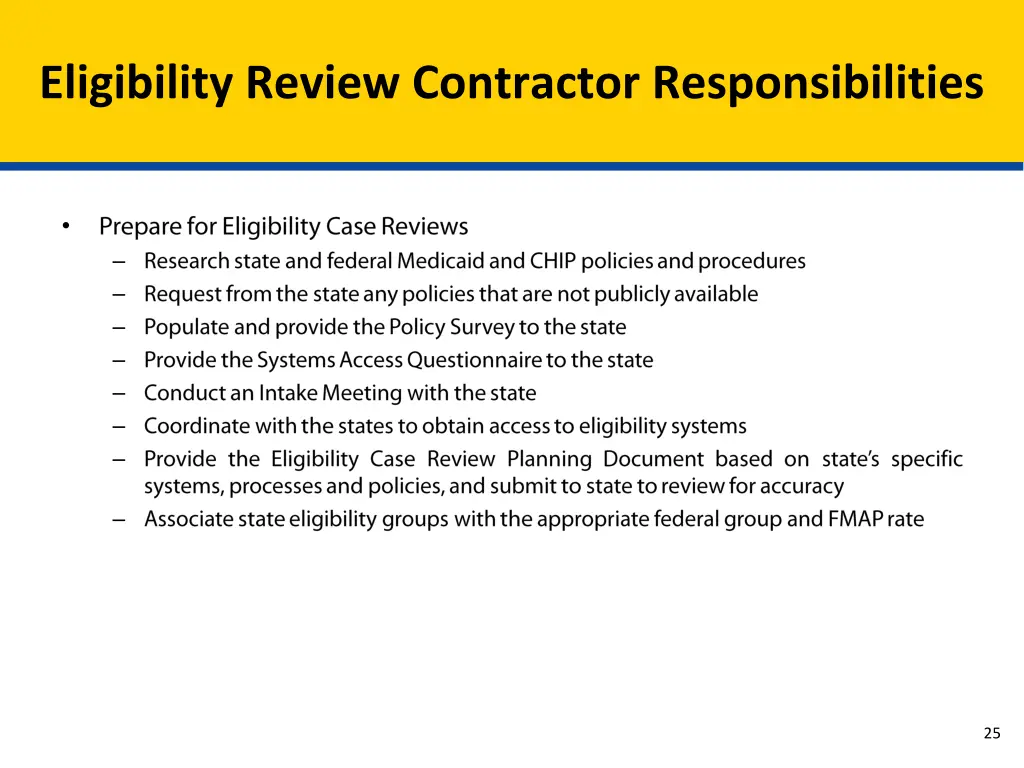 eligibility review contractor responsibilities