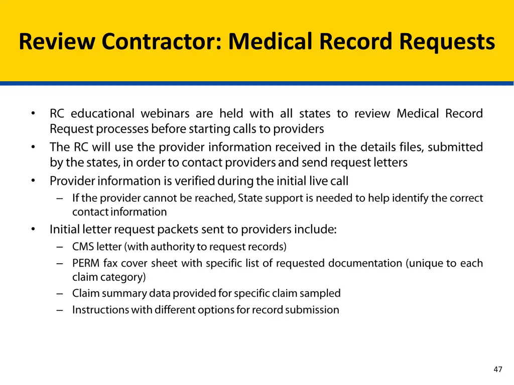 review contractor medical record requests