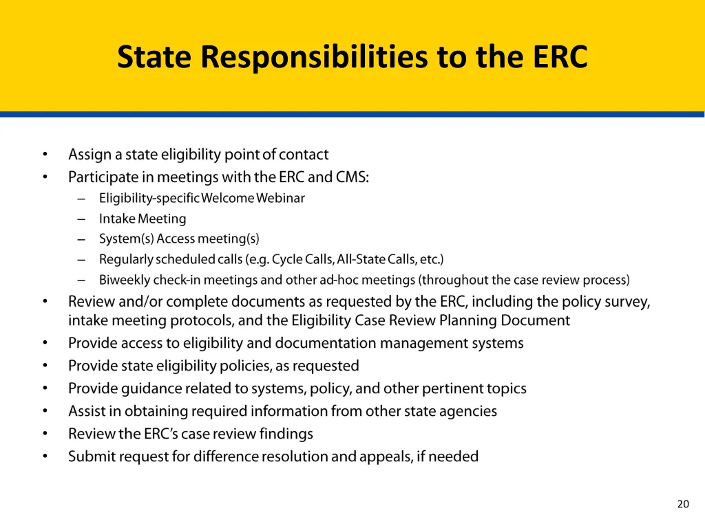 state responsibilities to the erc