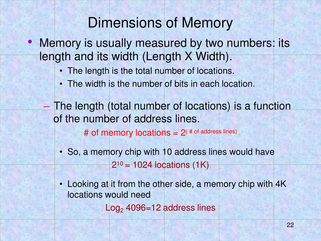 dimensions of memory memory is usually measured