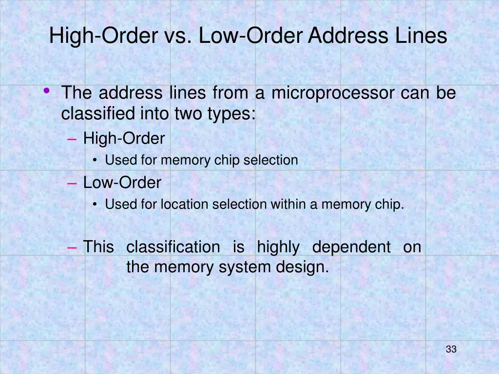 high order vs low order address lines