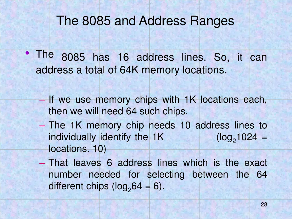 the 8085 and address ranges