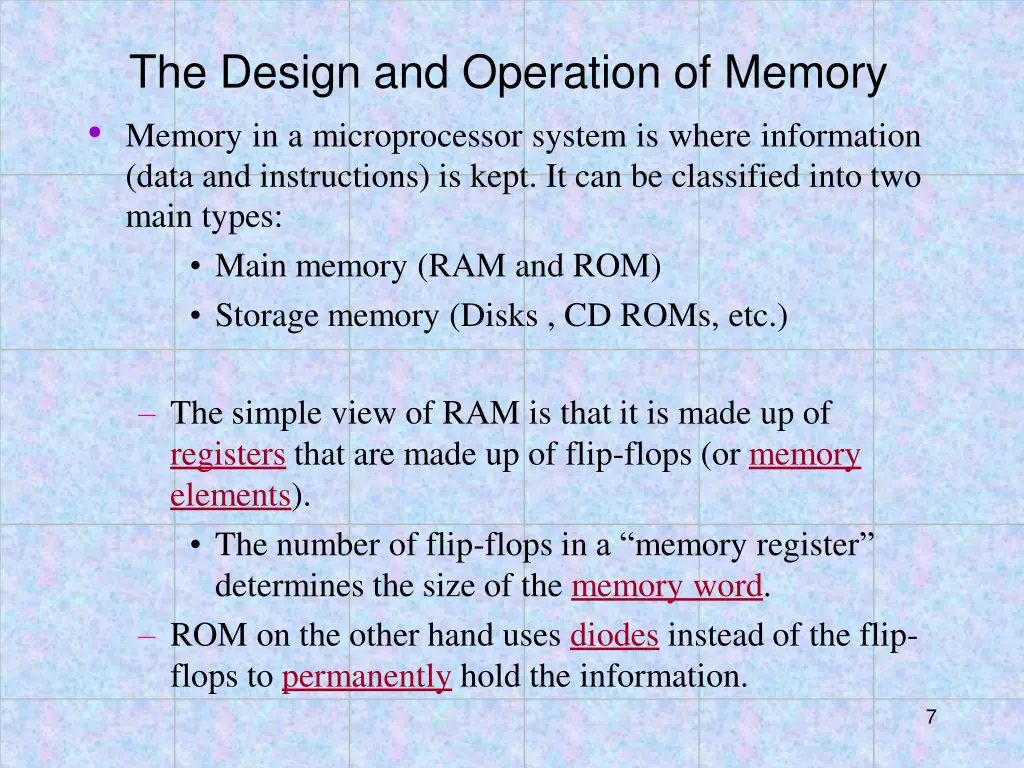 the design and operation of memory memory