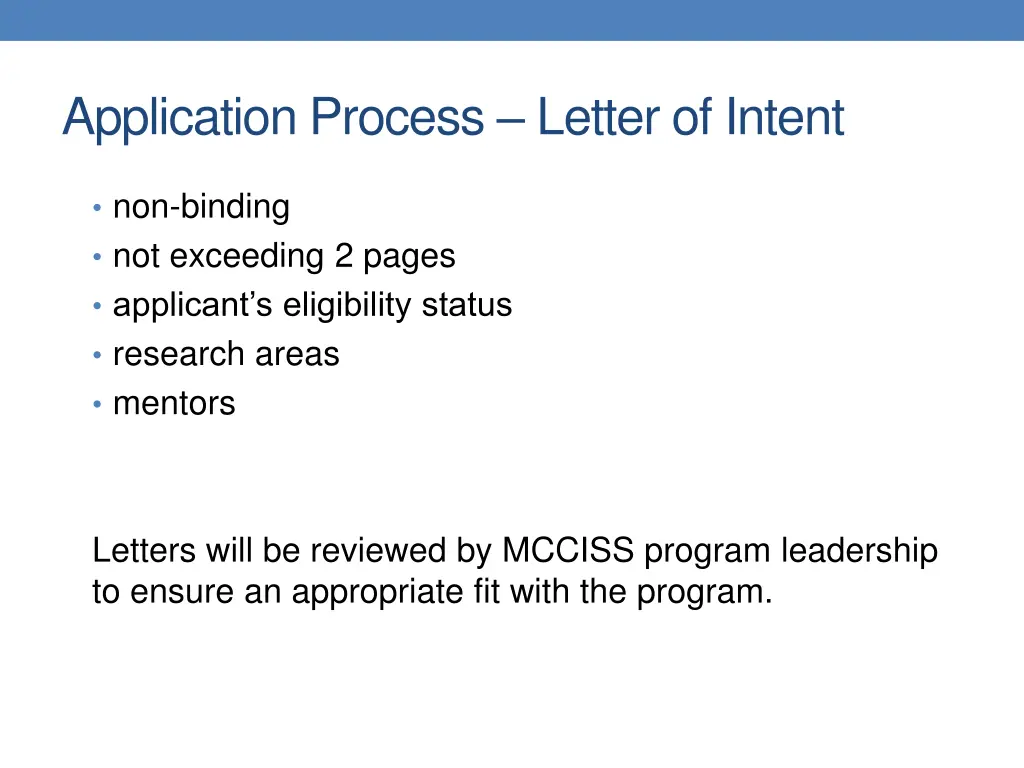 application process letter of intent