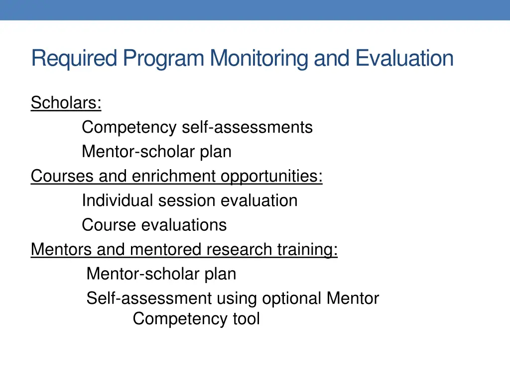 required program monitoring and evaluation