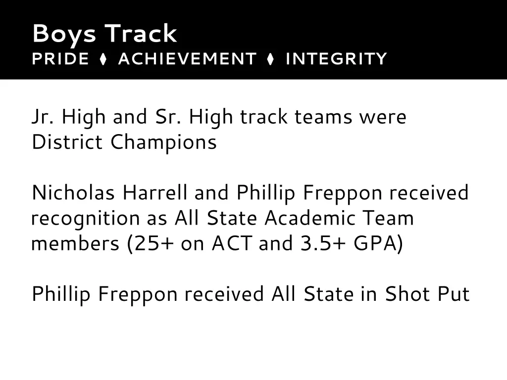 boys track pride achievement integrity