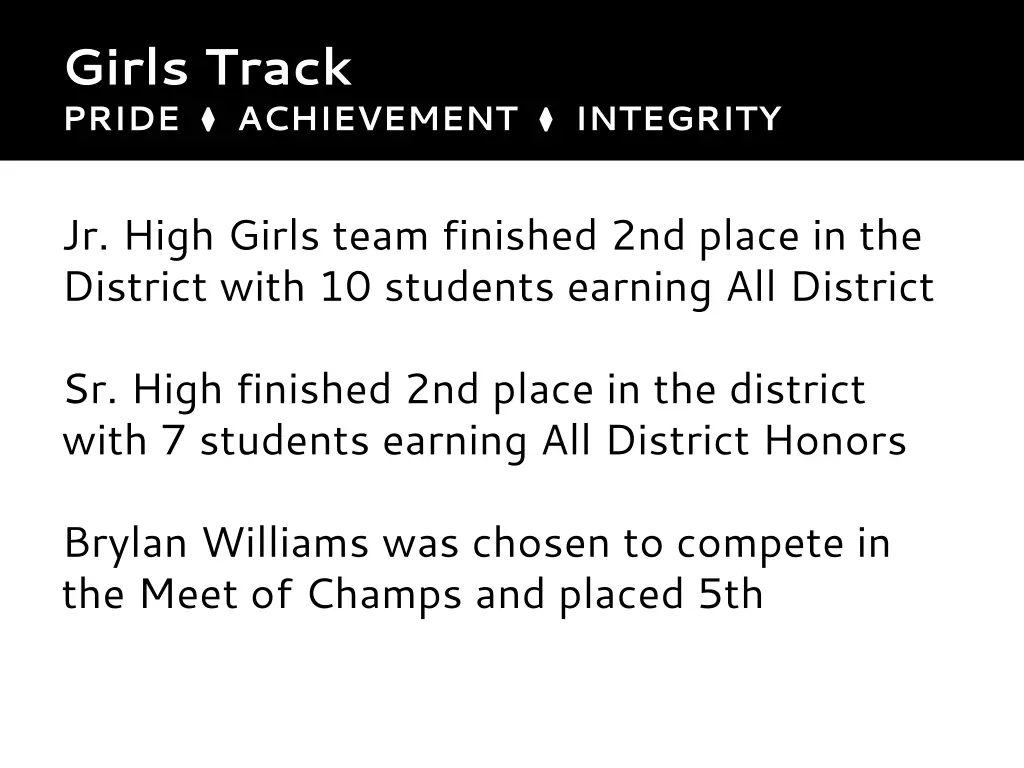 girls track pride achievement integrity