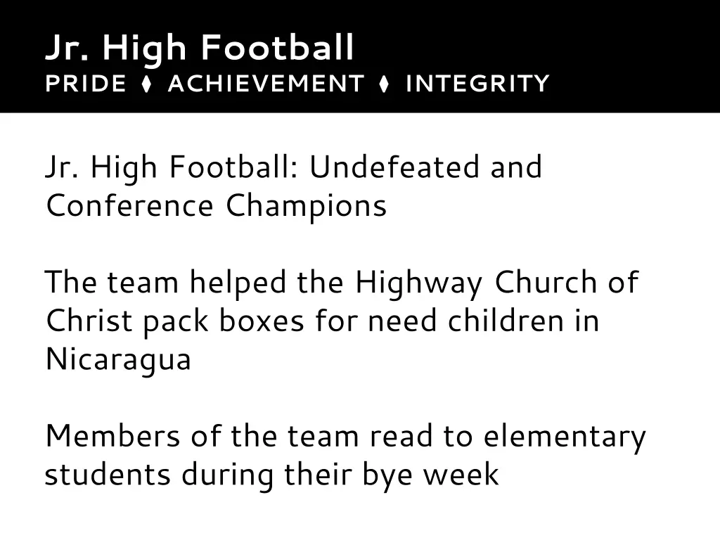 jr high football pride achievement integrity