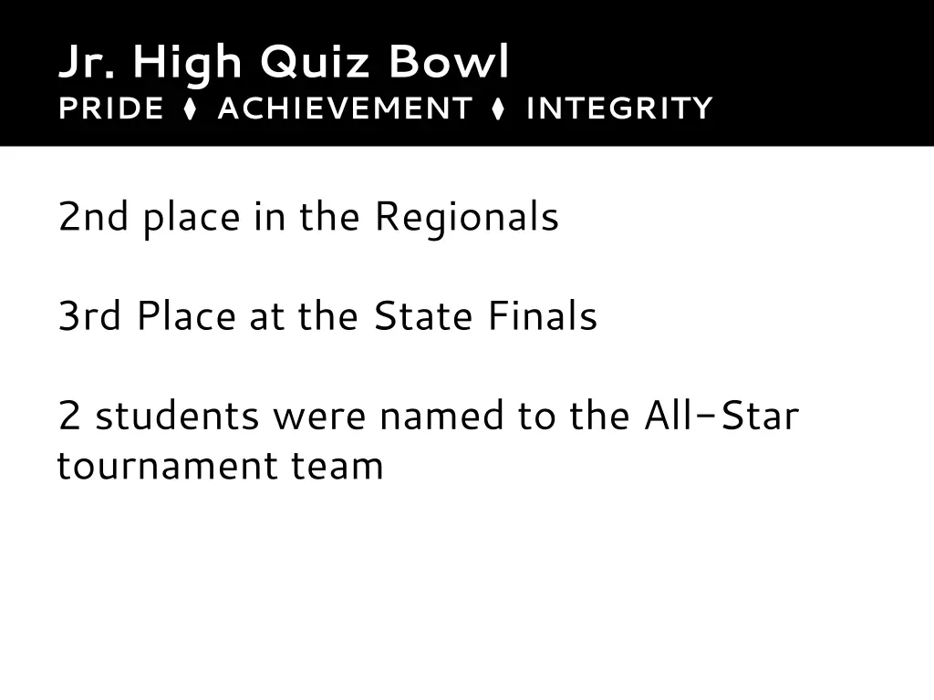 jr high quiz bowl pride achievement integrity