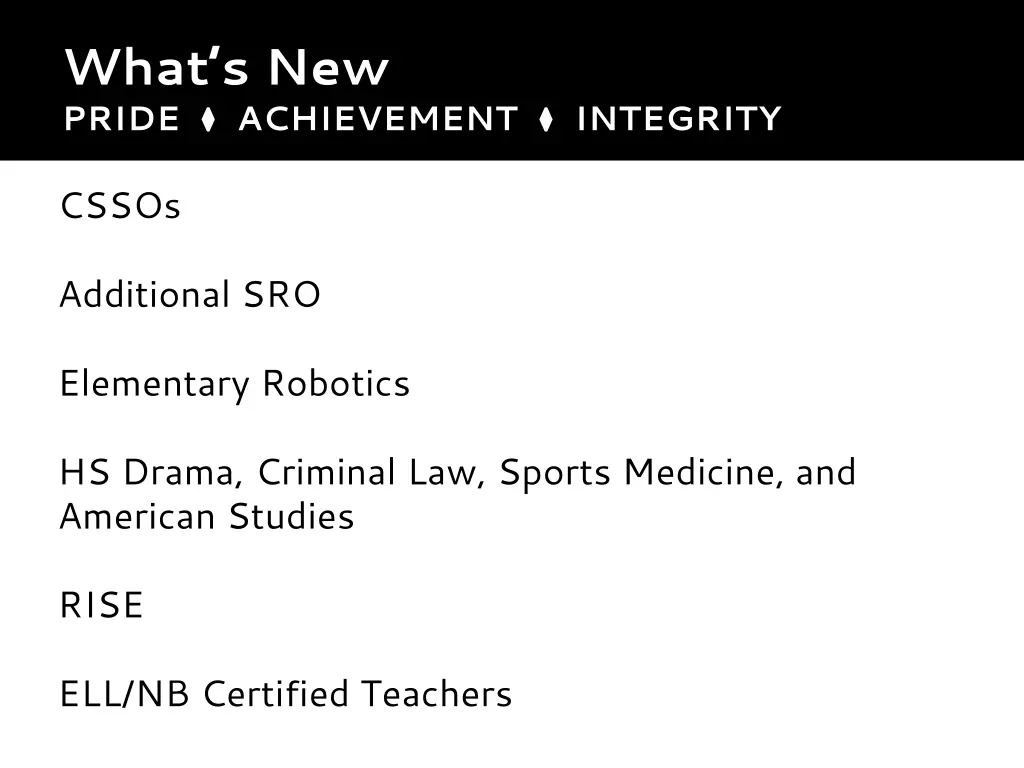 what s new pride achievement integrity