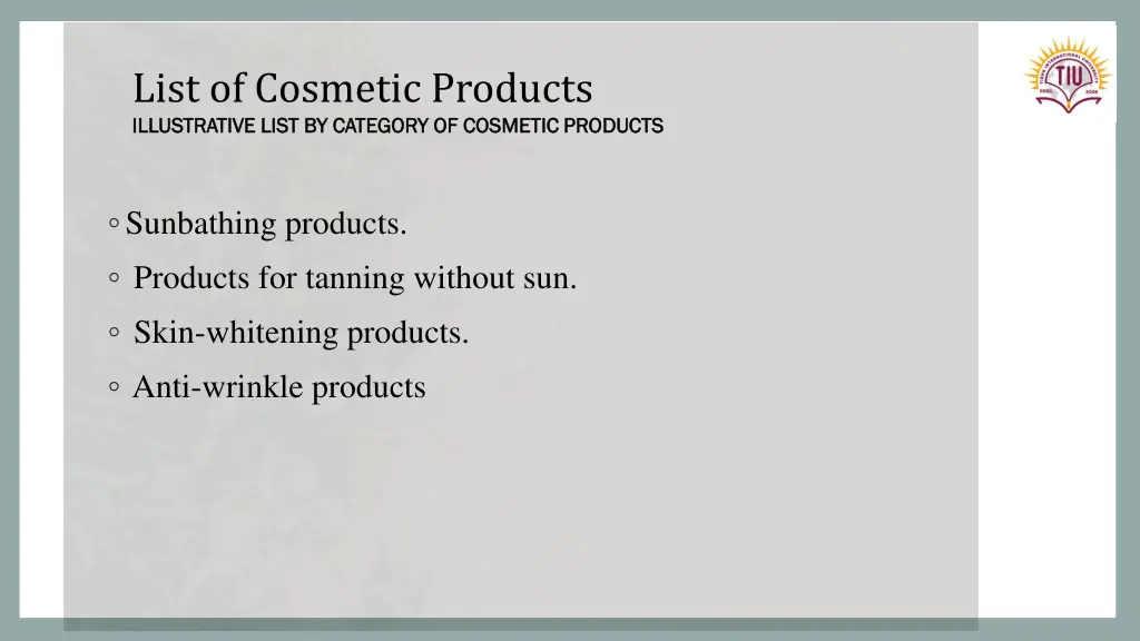 list of cosmetic products illustrative list 2
