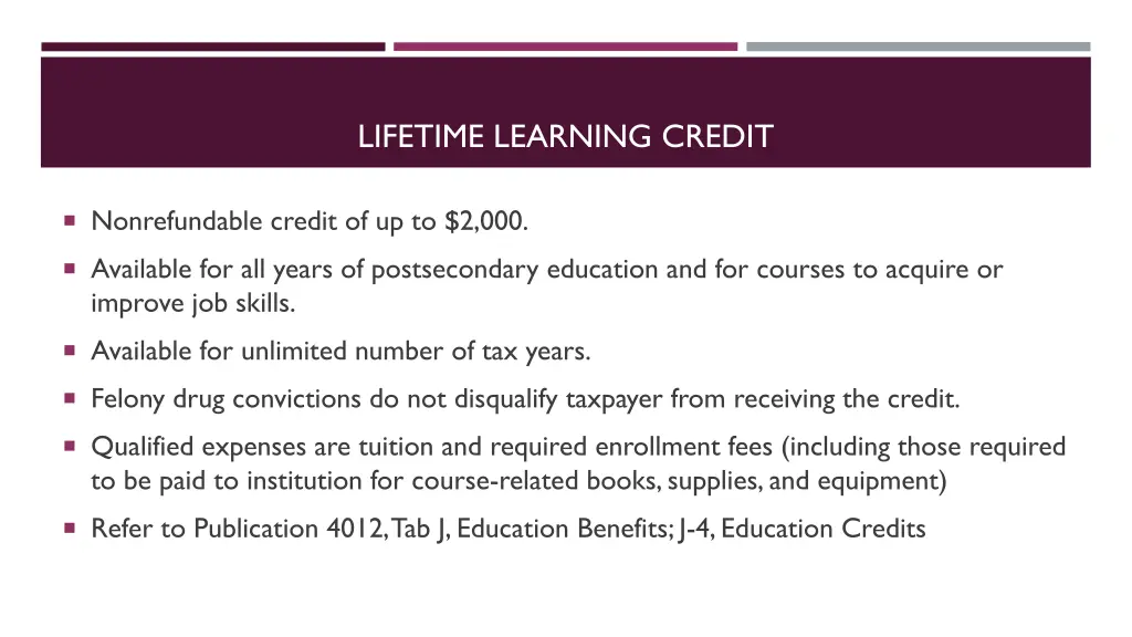lifetime learning credit