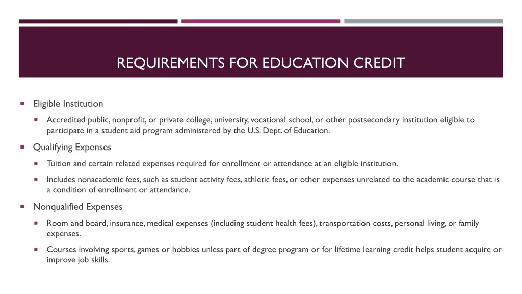 requirements for education credit 1