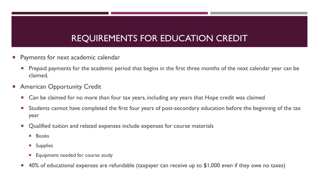 requirements for education credit 3