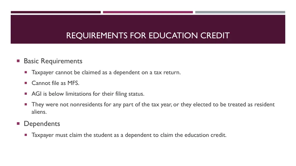requirements for education credit