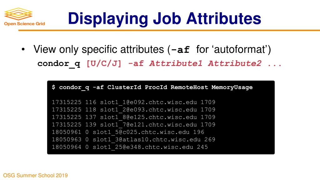 displaying job attributes