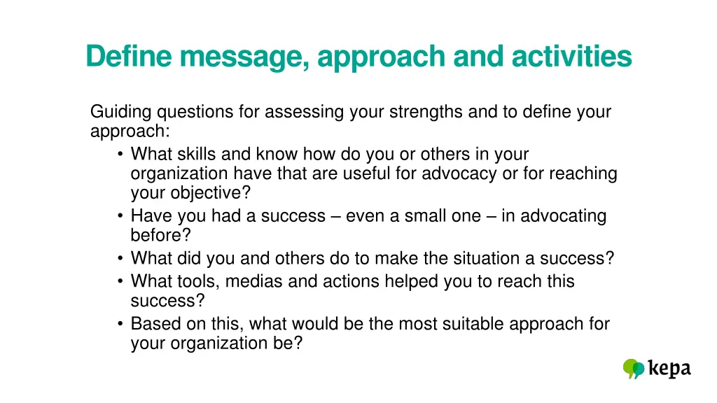 define message approach and activities 1