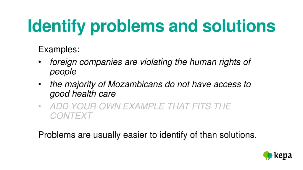 identify problems and solutions 1