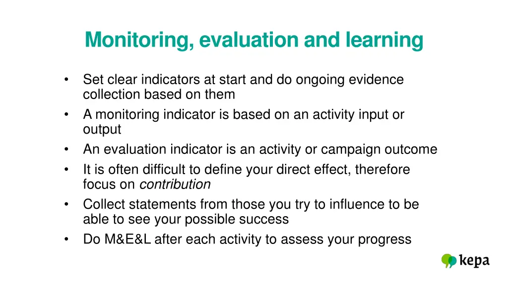 monitoring evaluation and learning 1