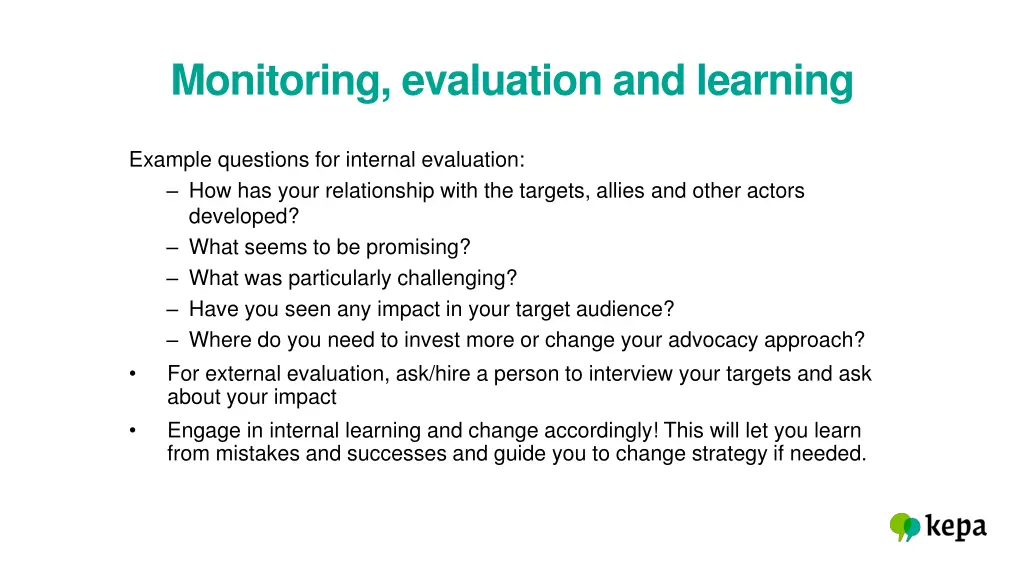 monitoring evaluation and learning 2