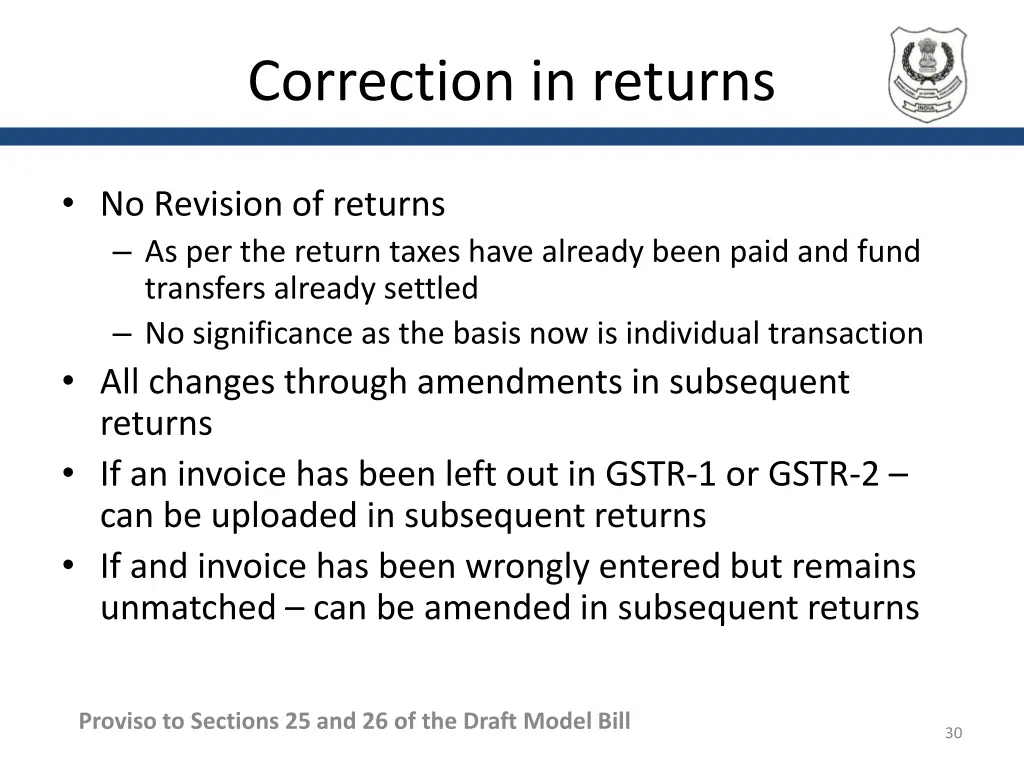 correction in returns