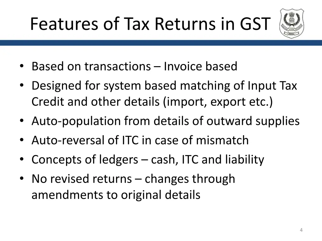 features of tax returns in gst